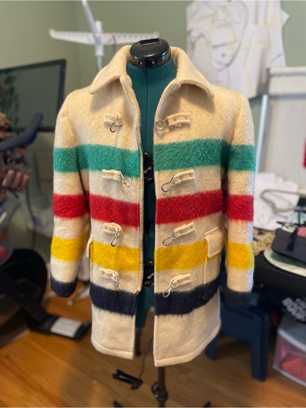 Vintage 1960s striped wool jacket with detachable hood - Hudson’s Bay